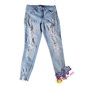 One 5 One Women's Blue Distressed Light Wash Ankle Skinny Denim Jeans Size 10